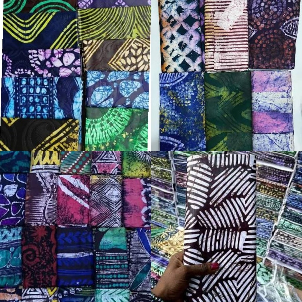 Collage of vibrant Kampala tie-dye fabrics